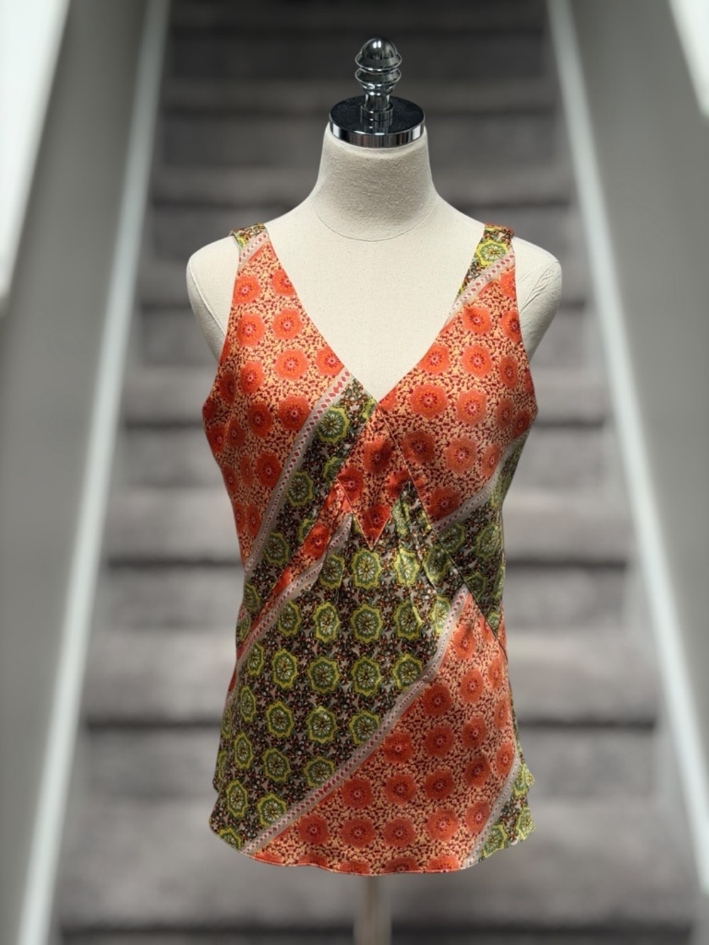 Y2K Boho Paisley Emma James Patchwork Print Tank Top Floral Blouse 10
